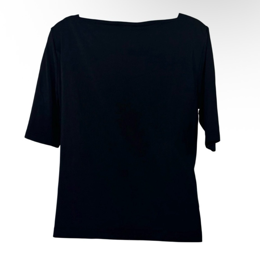 Mix It Black Stretch Top Size Large Boat Neck Short Sleeve Minimalist